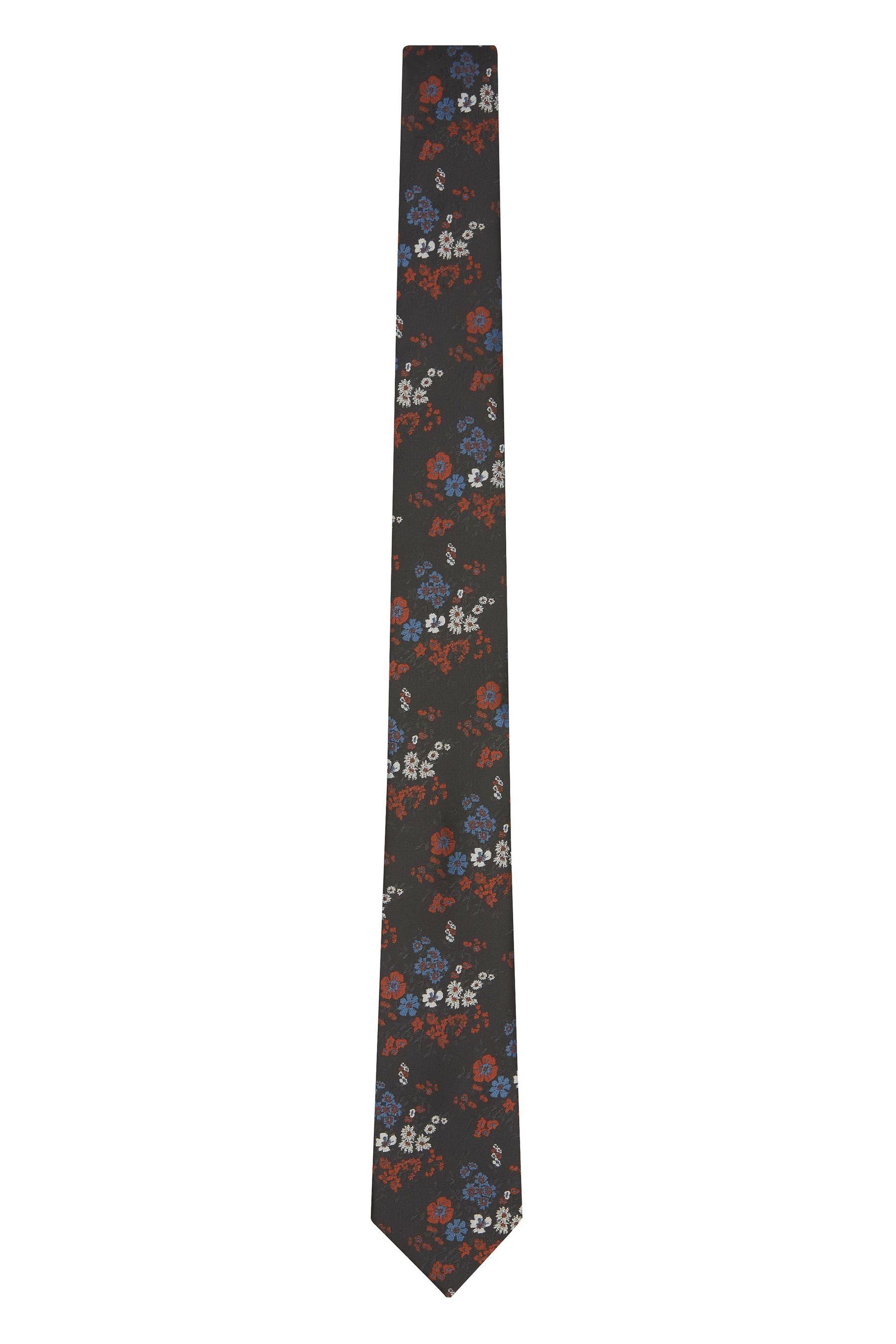 Next Krawatte Gemusterte Krawatte (1-St) Black/Rust Brown Floral | Breite Krawatten