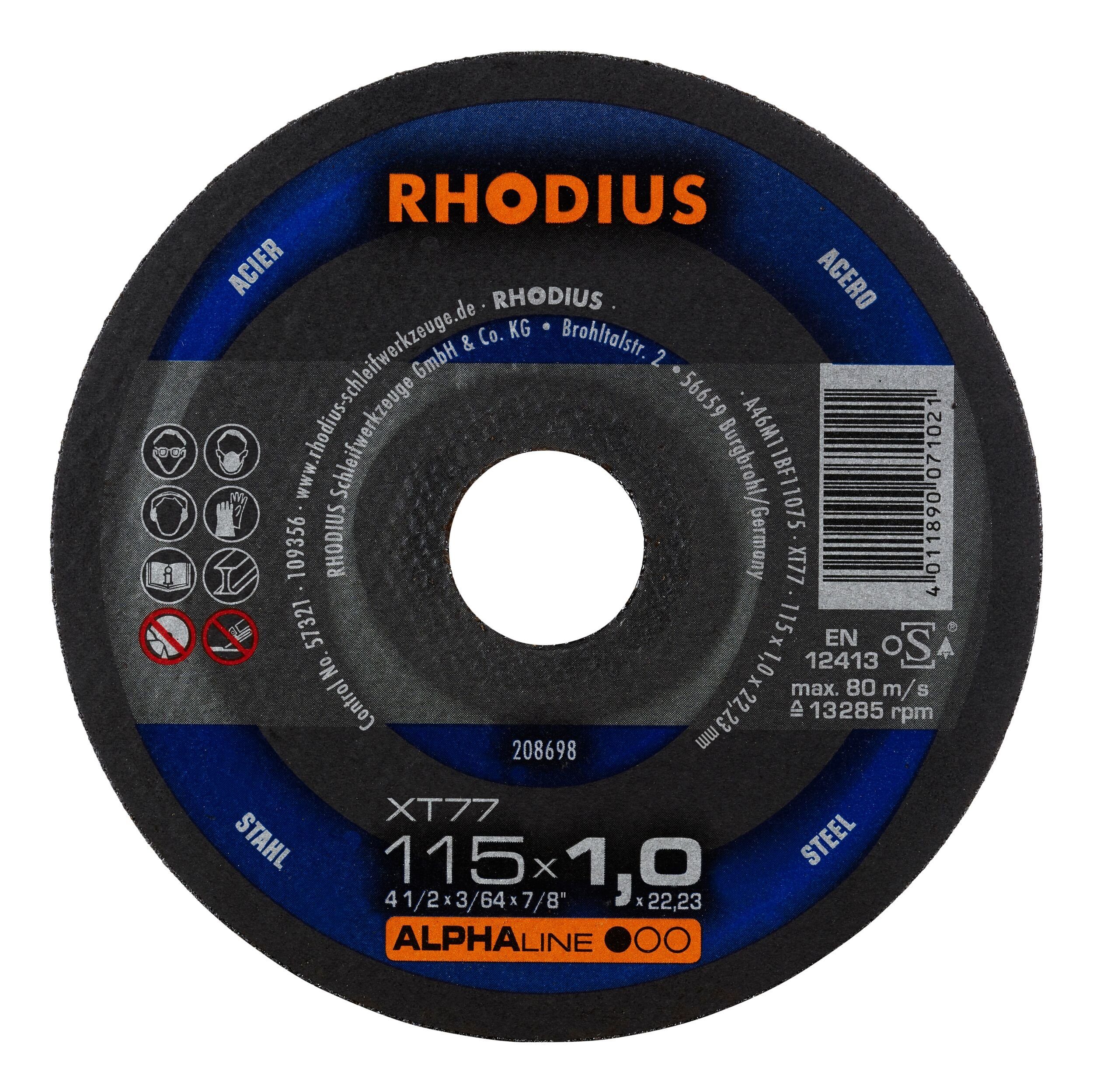 Rhodius Trennscheibe ALPHAline 1 115 mm Extradünne Ø - ALPHAline XTS, mm, x XT77 22,23 x 115