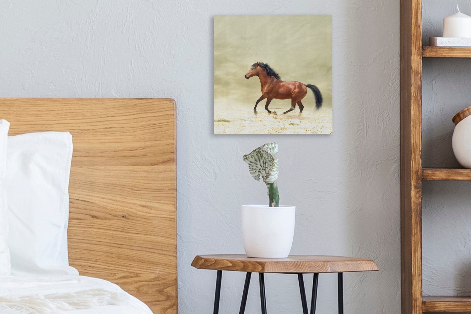 St), (1 Leinwandbild Sand, - für bunt Schlafzimmer Stoff OneMillionCanvasses® Wohnzimmer - Leinwand Bilder Pferd