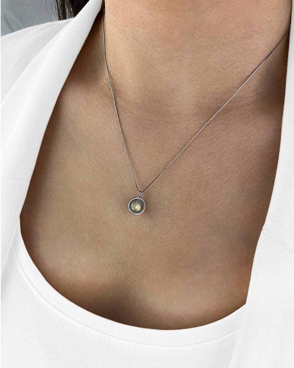 DANIEL CLIFFORD Kette mit Anhänger 'Luna' Damen Halskette Silber 925 Mondstein-Anhänger (inkl. Verpackung), größenverstellbare Silberkette 40cm - 45cm