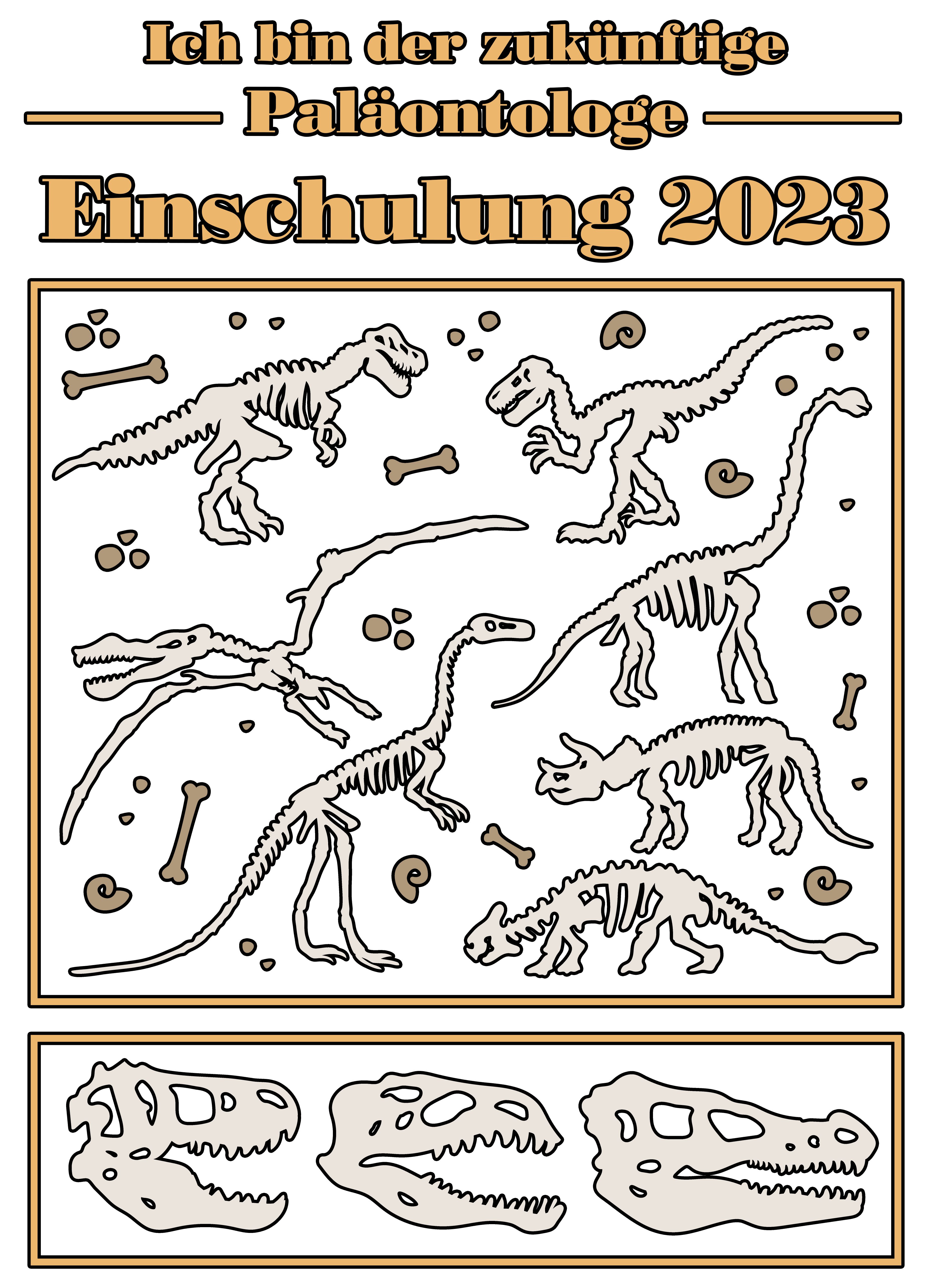 MyDesign24 Print-Shirt bedrucktes Kinder Baumwollshirt i36 2023, zukünftige Paläontologe T-Shirt blau, schwarz, Skeletten weiß, Einschulung rot, mit Dino