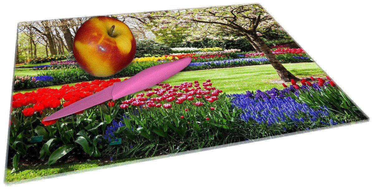 im Bunte im Wallario 30x40cm blühen Kirsch-Baum Park Frühling, Gummifüße 4mm, 1-St), (inkl. rutschfester Blumen und ESG-Sicherheitsglas, Schneidebrett