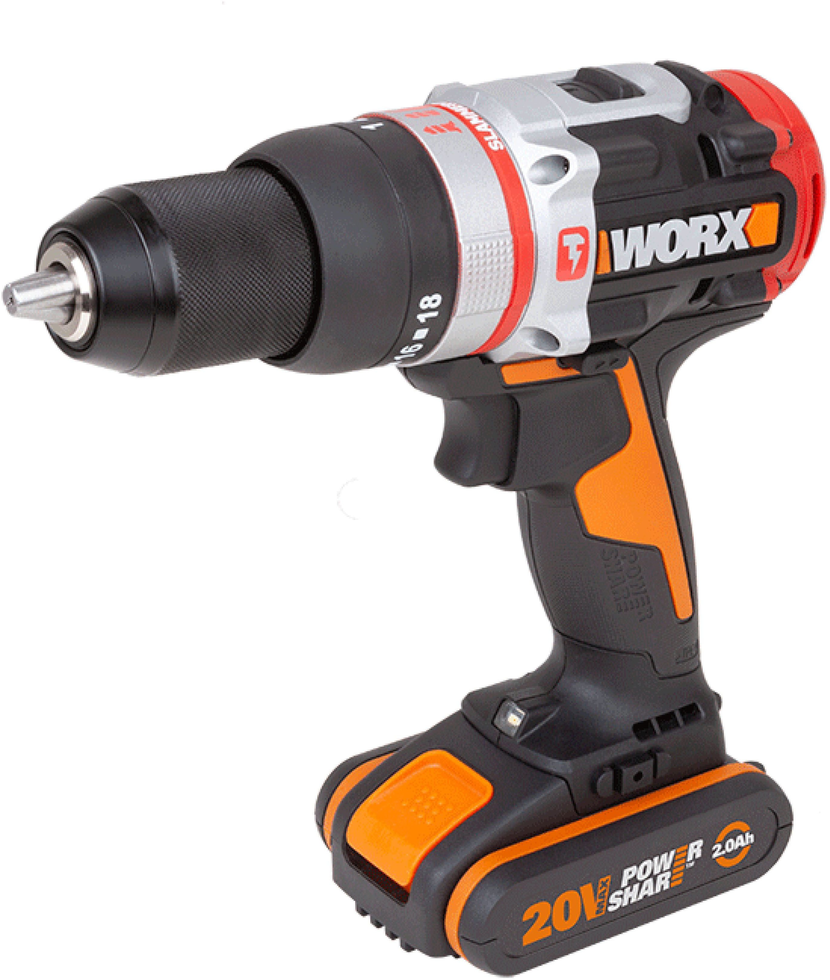 Worx Akku-Schlagbohrmaschine WX354, max. 2000 U/min, (Set), bürstenloser Motor, 18+1+1 Drehmoment, 60Nm, inkl. 2 Akkus & Ladegerät