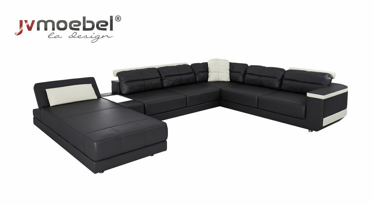 JVmoebel Ecksofa, Modern Sofas Wohnlandschaft Ecksofa Stoff U-Form Couch Design Polster Schwarz/Weiß