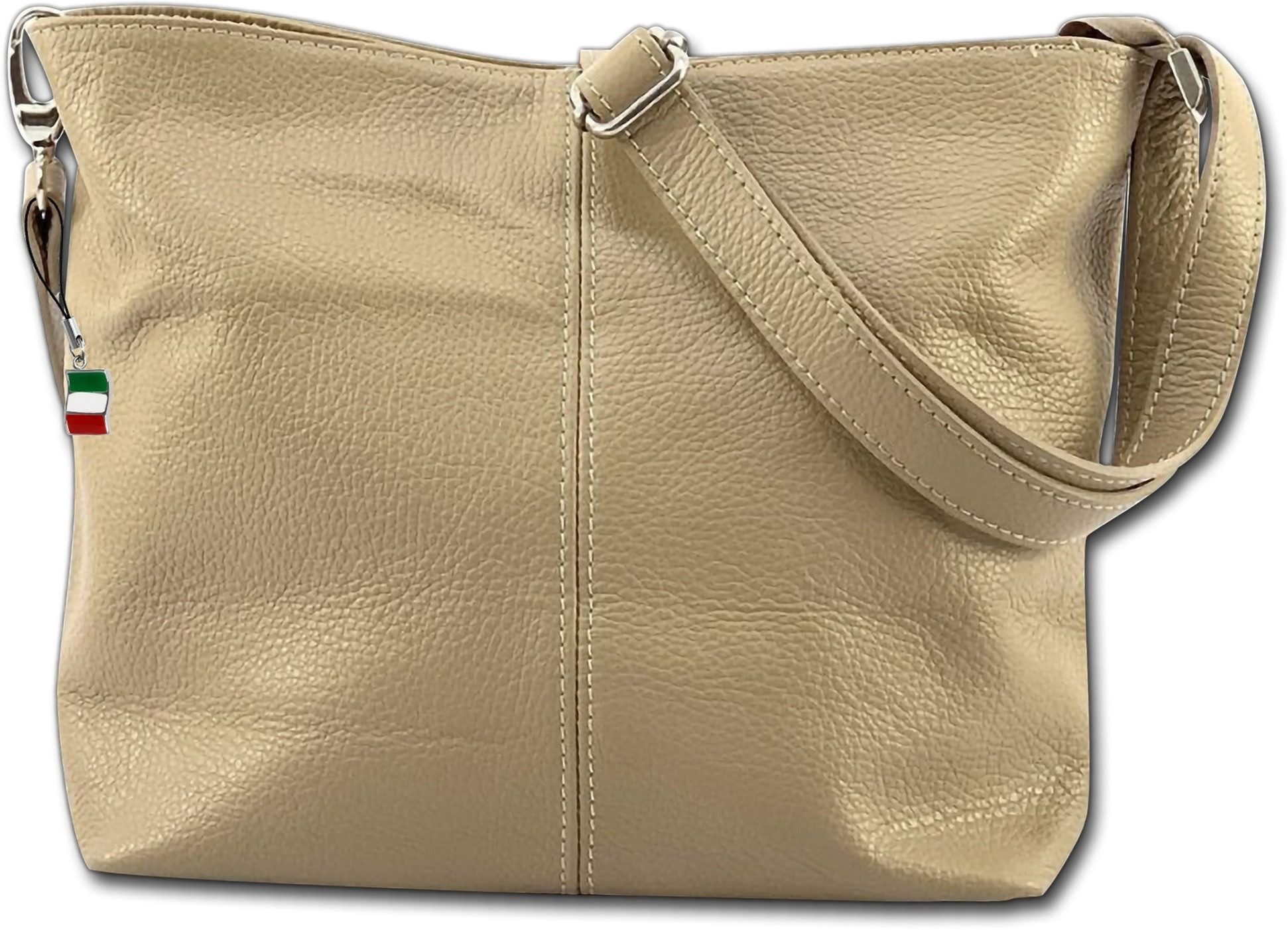 FLORENCE Umhängetasche taupe beige Florence Tasche Leder (Schultertasche, Umhängetasche), Damen Tasche Echtes Leder taupe, beige, Made-In Italy