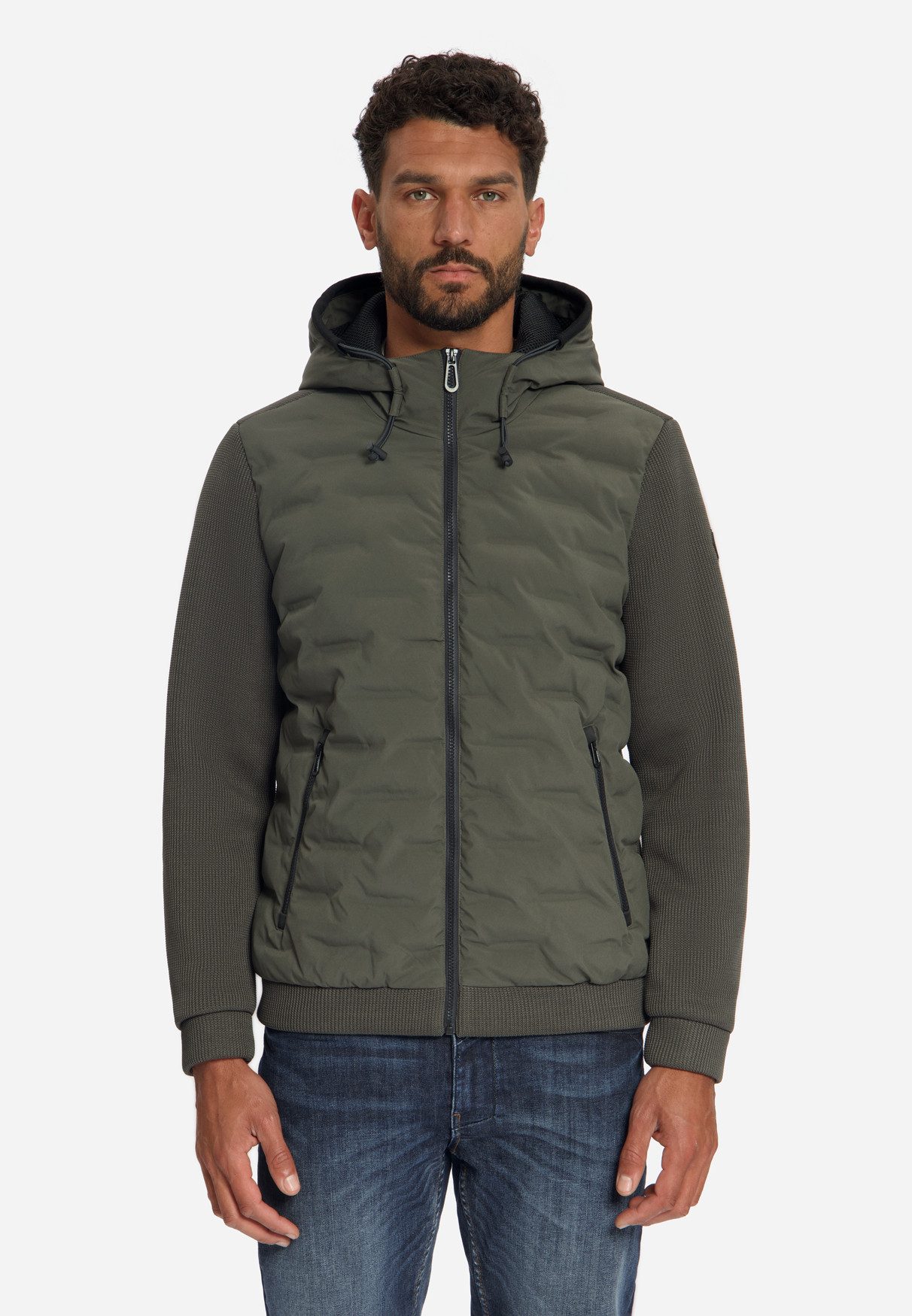 NO EXCESS Fleecejacke - Modische Hybridjacke mit Kapuze und Steppfront für Herren