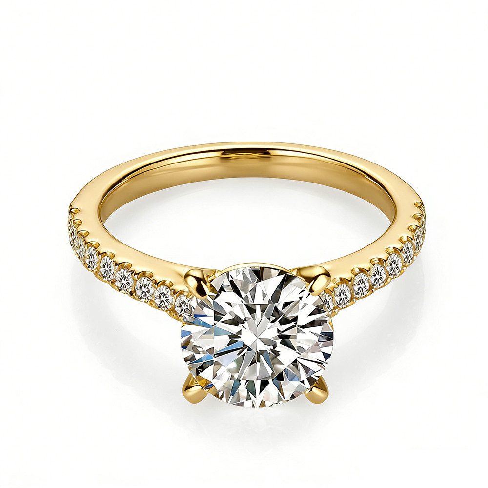 Sternvoll Verlobungsring Solitär-Ring Goldring 2,38 ct Labordiamant IGI-zertifiziert 18K Gold, Solitär, Pavé-Schiene, 4er-Krappe, IGI-zertifiziert, 18K Gold
