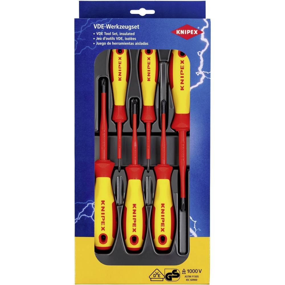 Knipex Schraubendreher VDE Schraubendreher-Set 6tlg. Kreuzschlitz Pozidriv/Phillips, Mehrkomponentengriff