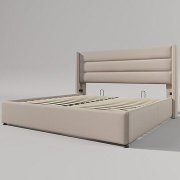 EXTSUD Polsterbett Stauraumbett Polsterbett Hydraulisch Doppelbett (Lattenrost aus Holz, Bett mit Lattenrost aus Metallrahmen Leinen)