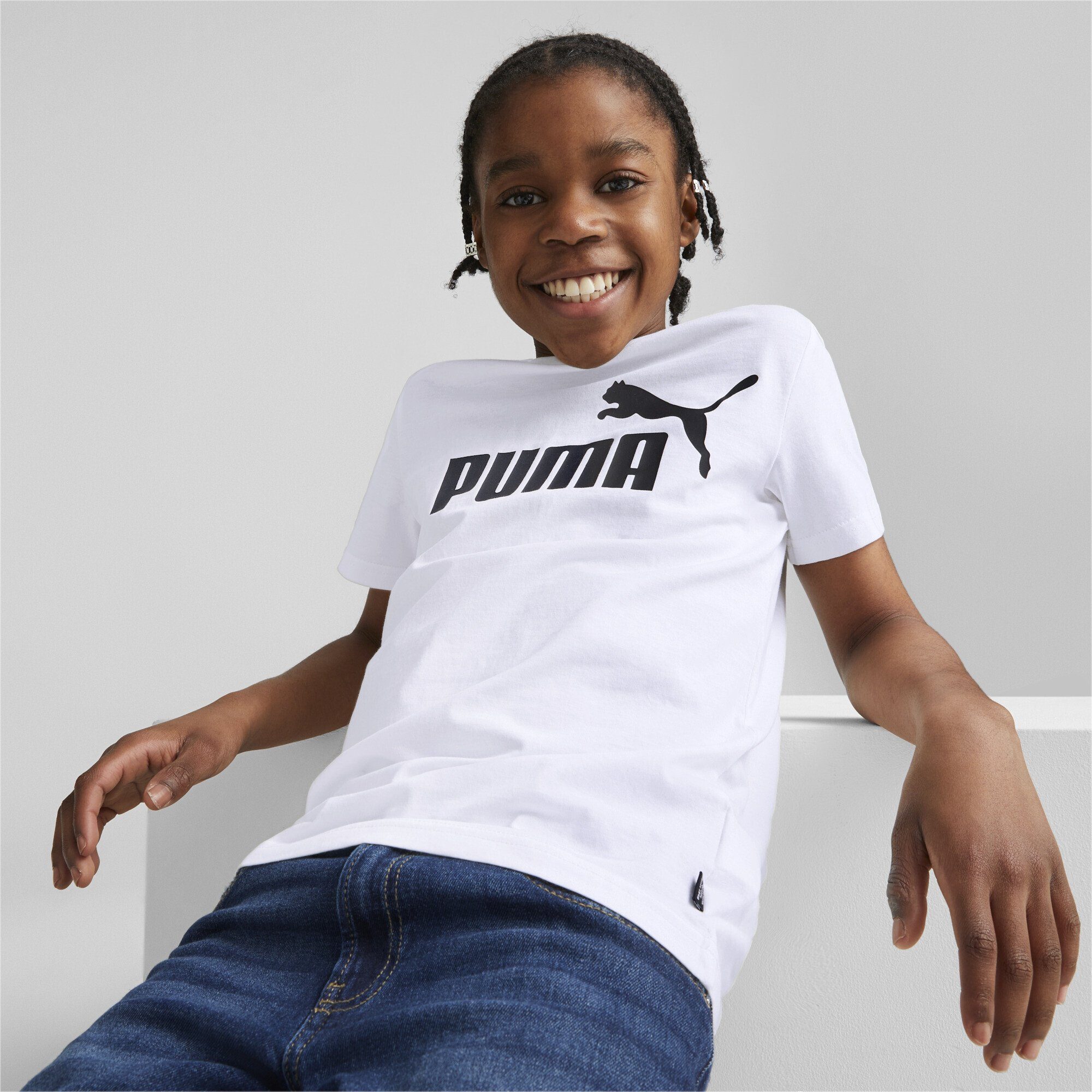 White T-Shirt Jungen mit PUMA Essentials T-Shirt Logo