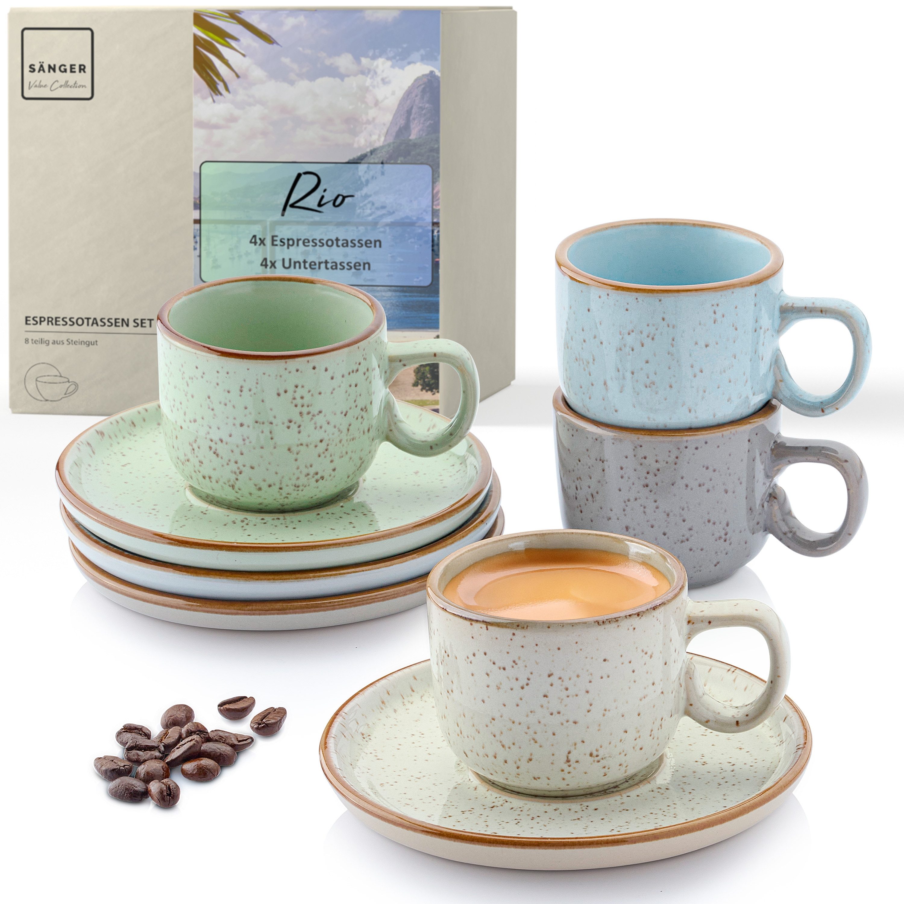 SÄNGER Espressotasse Set 8 tlg. Rio, Steingut, Rio, Mehrfarbig, 80 ml, VALUE COLLECTION