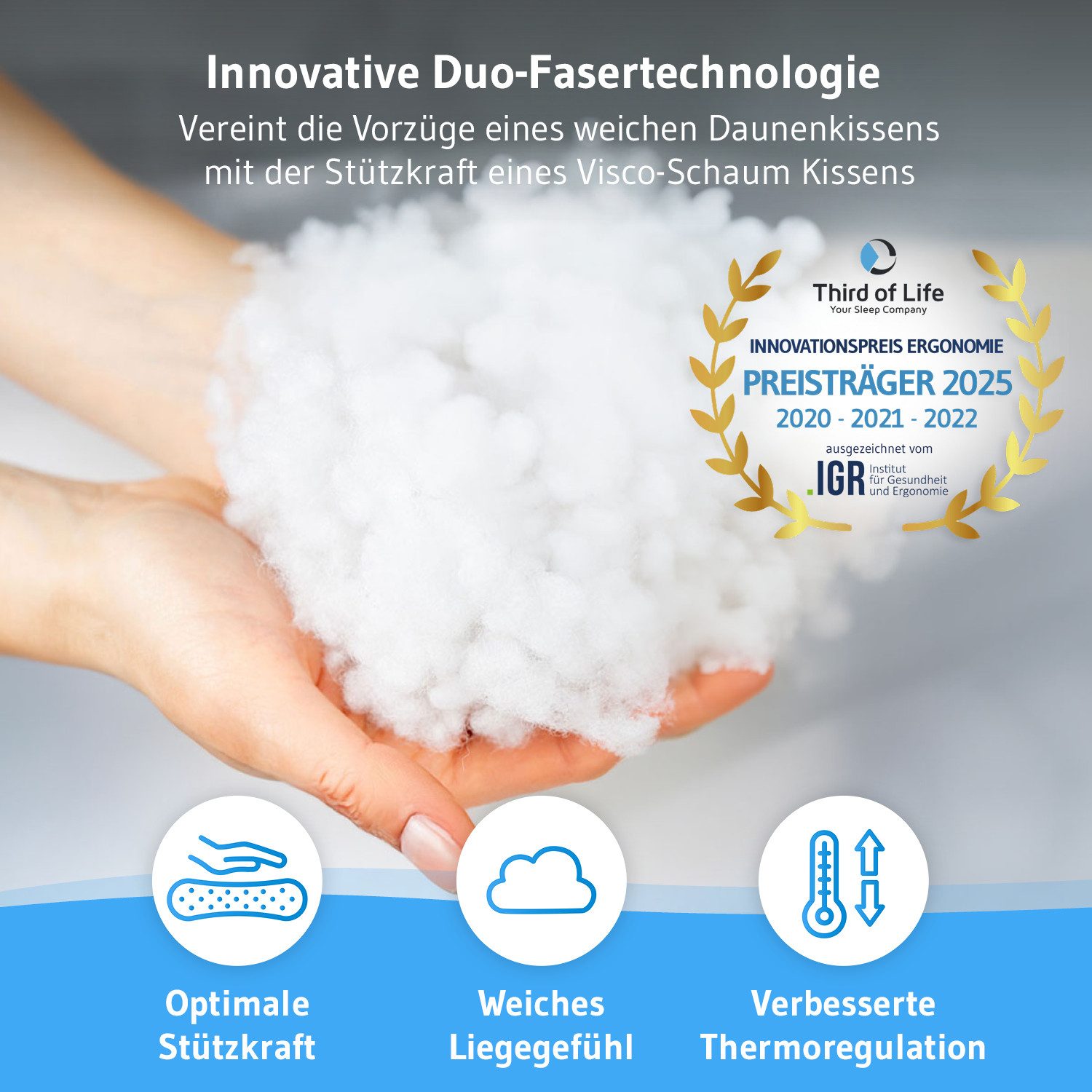 Third of Life Baumwollkissen inSPIRO Ergonomisches Kopfkissen, Nackenstütz-Kissen für Allergiker in allen Größen, bis 95°C Waschbar – Bild 4 von 5