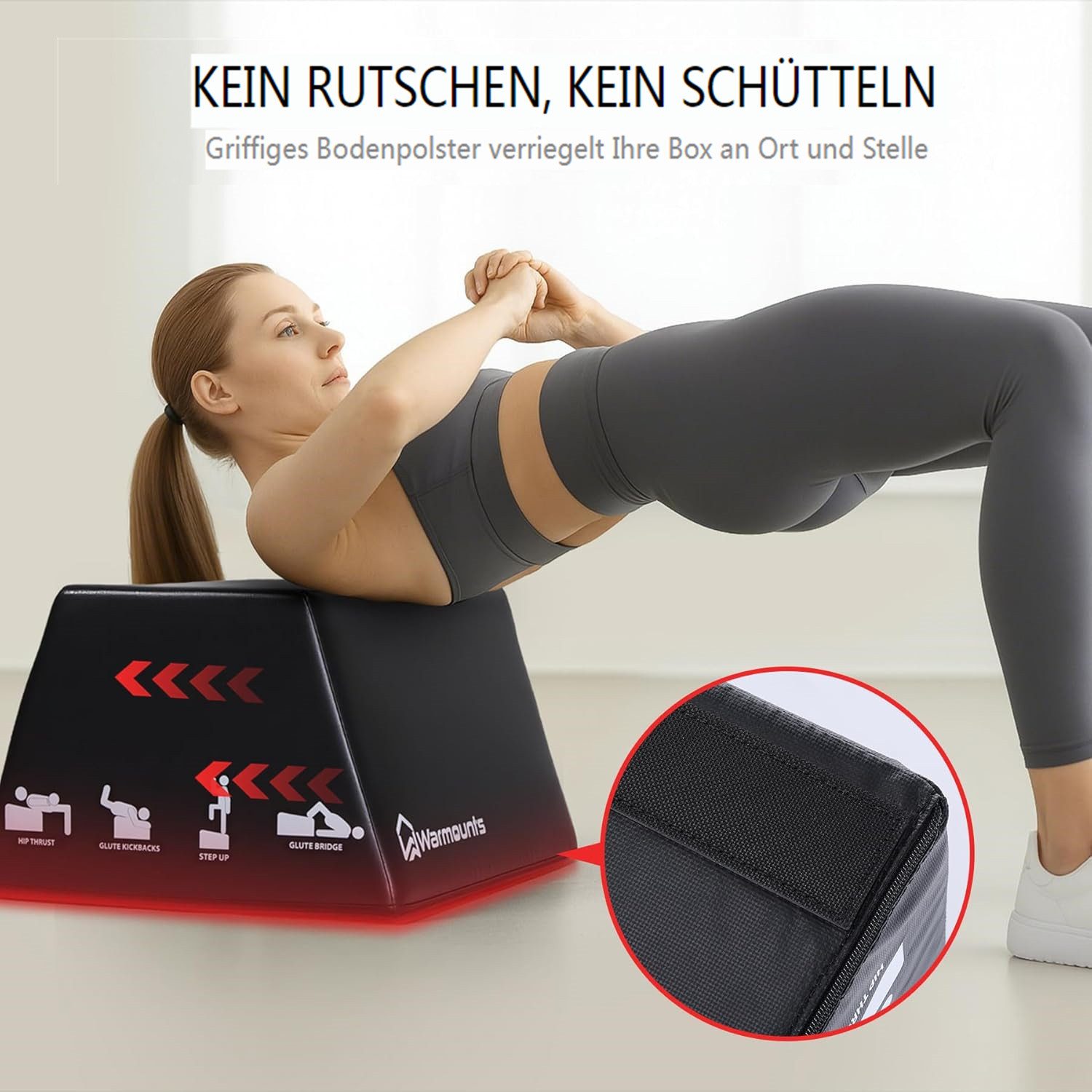 Warmounts Trainingsbank Multifunktionale Hüftstoßbox Hip Thrust Bank 317kg Belastbar, Glute Bridge Box Krafttraining Bauchtrainer Home Gym, Rutschfest