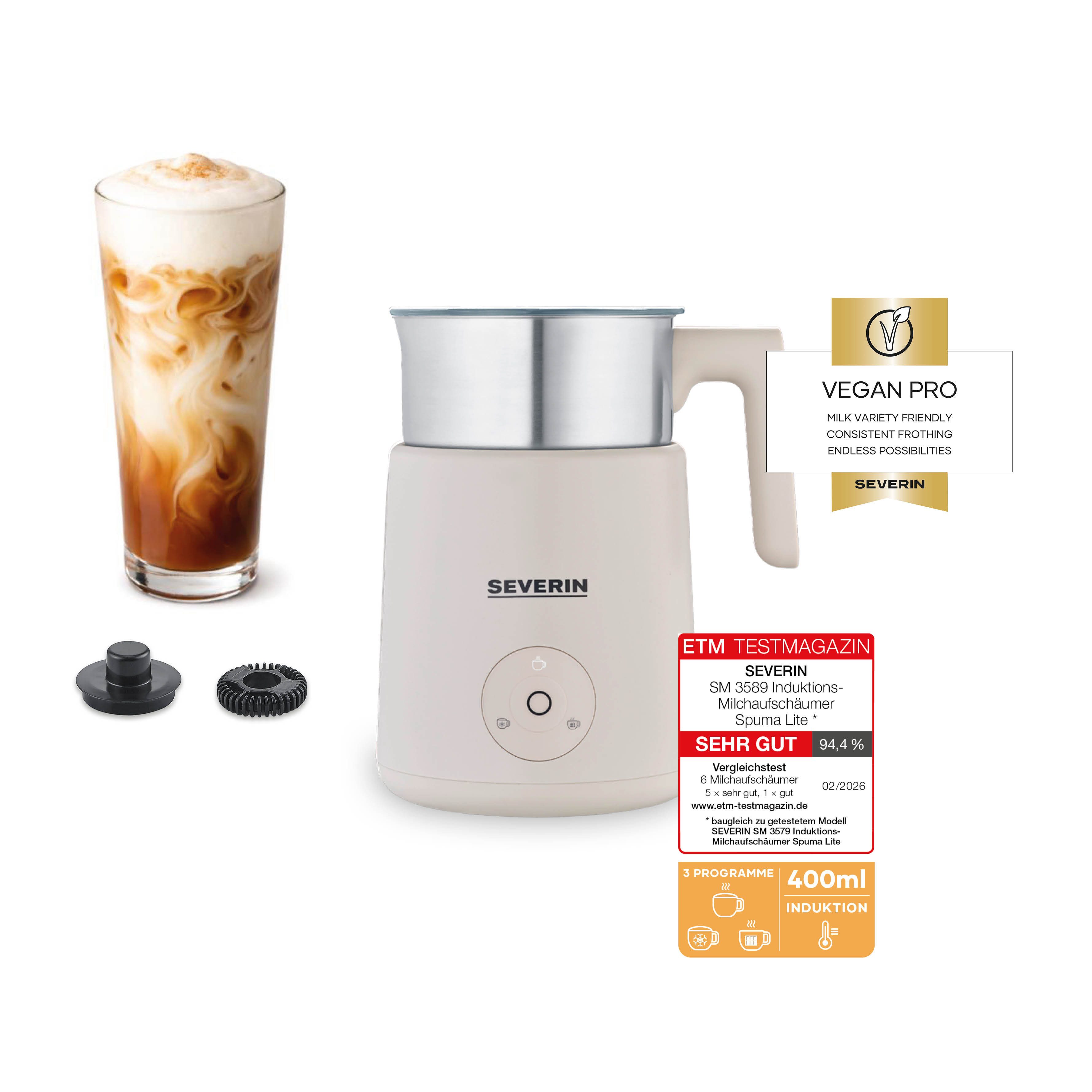 Severin Milchaufschäumer SPUMA LITE SM 3589, 500 W, kaltes & warmes Aufschäumen, Schoko-Funktion, auch für vegane Milch