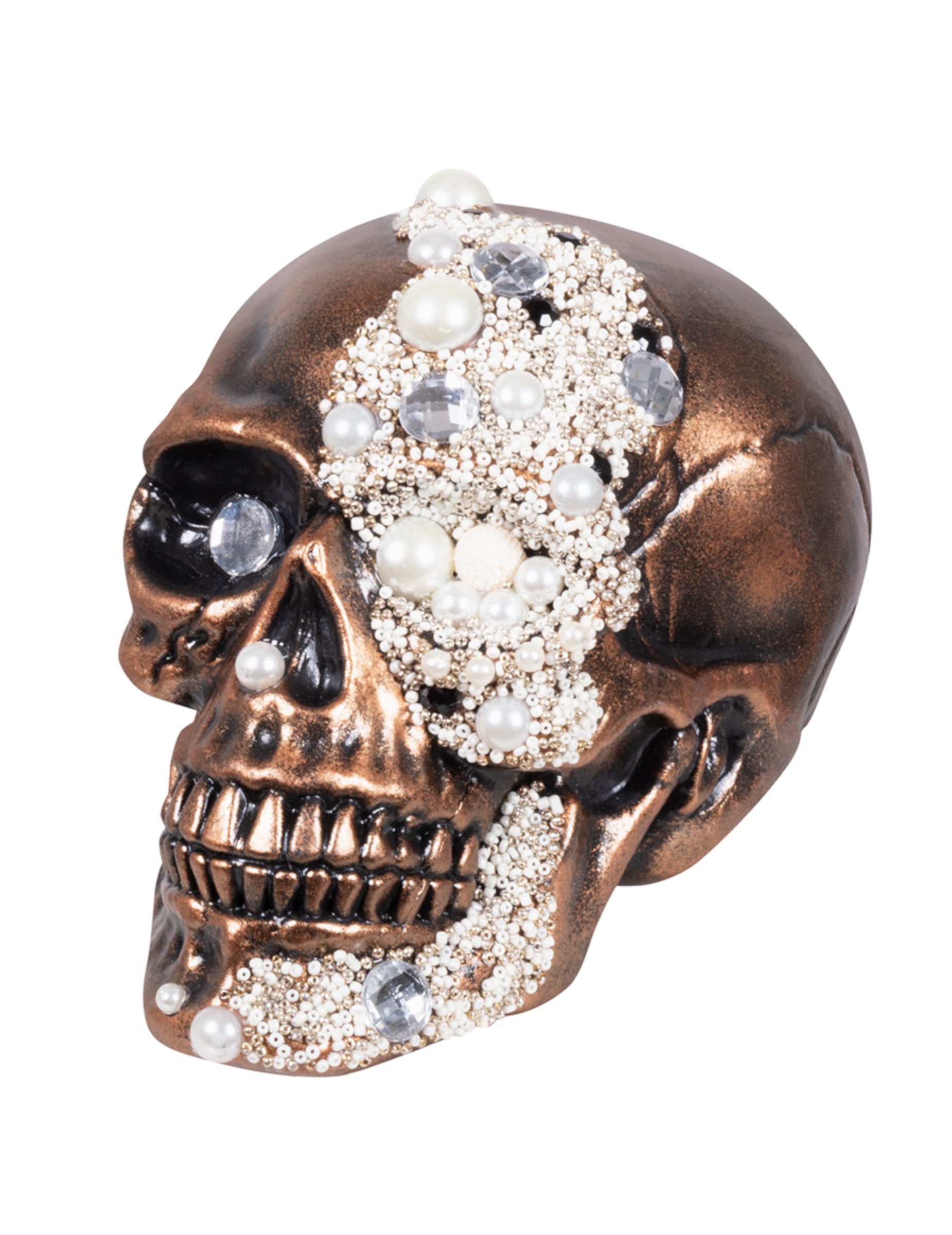 Kostüm Totenkopf-Dekofigur mit Diamanten Partydeko Halloween bronze-weiss