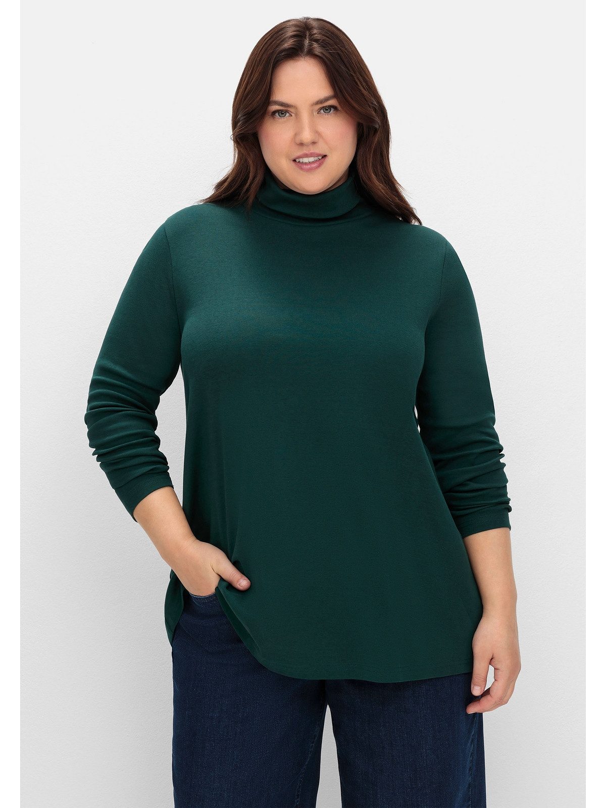 Sheego Langarmshirt Große Größen mit Rollkragen, in A-Linie