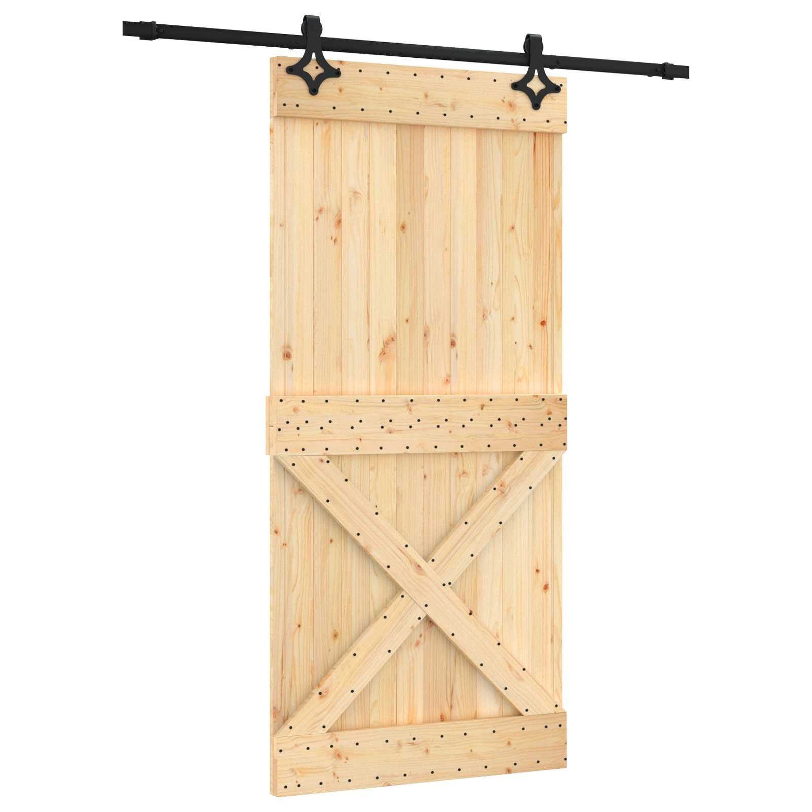 vidaXL Schiebetür Schiebetür Natürlich und Schwarz 95 x 210 cm Massivkiefer (1-St)