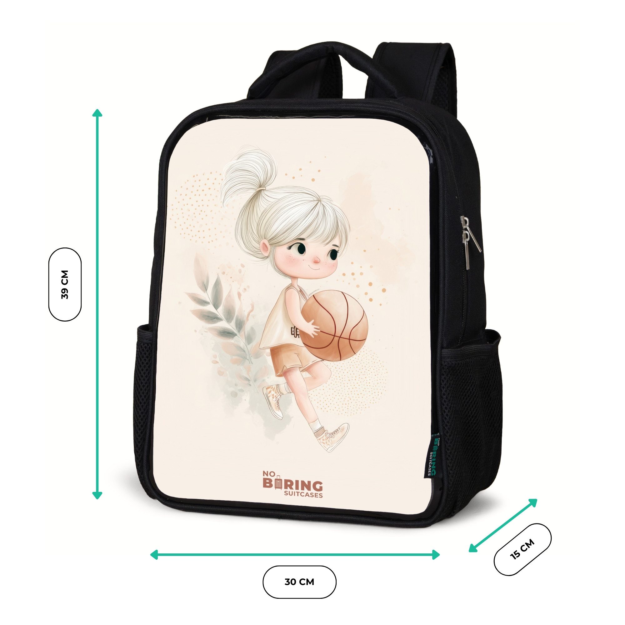 NoBoringSuitcases.com© Rucksack Mädchen mit einem Basketball in neutralen Farben., Kinderrucksack Schwarz, Schulrucksack, Freizeitrucksack Jungen Mädchen