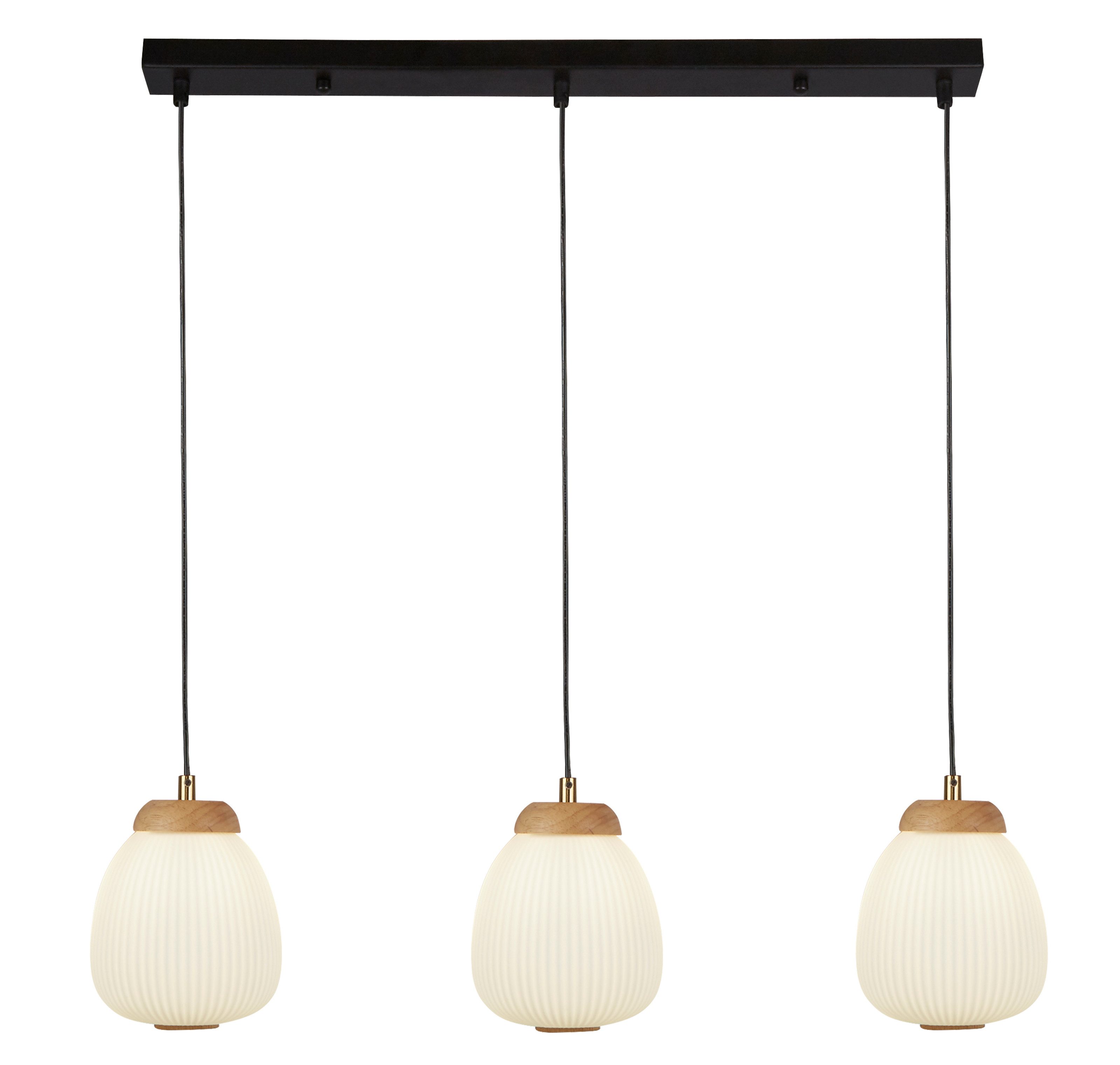 Searchlight Hängeleuchte Ella 3Lt Pendant - Black Metal & Opal Ribbed Glass, Leuchtmittel wechselbar