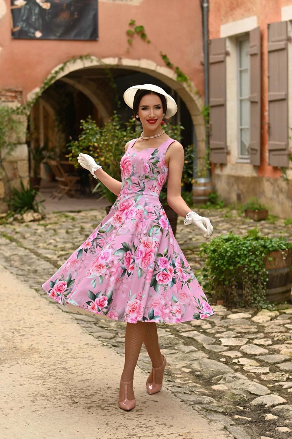 Hearts & Roses London A-Linien-Kleid Nellie Floral Rose Retro Vintage Fit-N-Flare 50er
