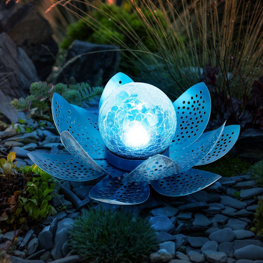 Solar 2x Asia Lotusblüte für Garten Außen LED-Leuchtmittel Deko Globo Garten Solarleuchte, LED Tageslichtweiß, verbaut, Lotusblüte fest Kaltweiß,