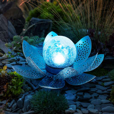 etc-shop LED Solarleuchte, LED-Leuchtmittel fest verbaut, Kaltweiß, Tageslichtweiß, Asia Garten Lotusblüte Deko Solar Lotusblüte für Außen Garten Deko