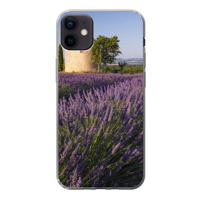 MuchoWow Handyhülle Runder Turm auf einem Lavendelfeld in Frankreich Handyhülle Apple iPhone 12 Mini Smartphone-Bumper Print Handy