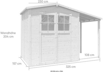 KONIFERA Gartenhaus Alto 2 PLUS Fineline Satteldach, BxT: 343x169 cm, mit Anbaudach