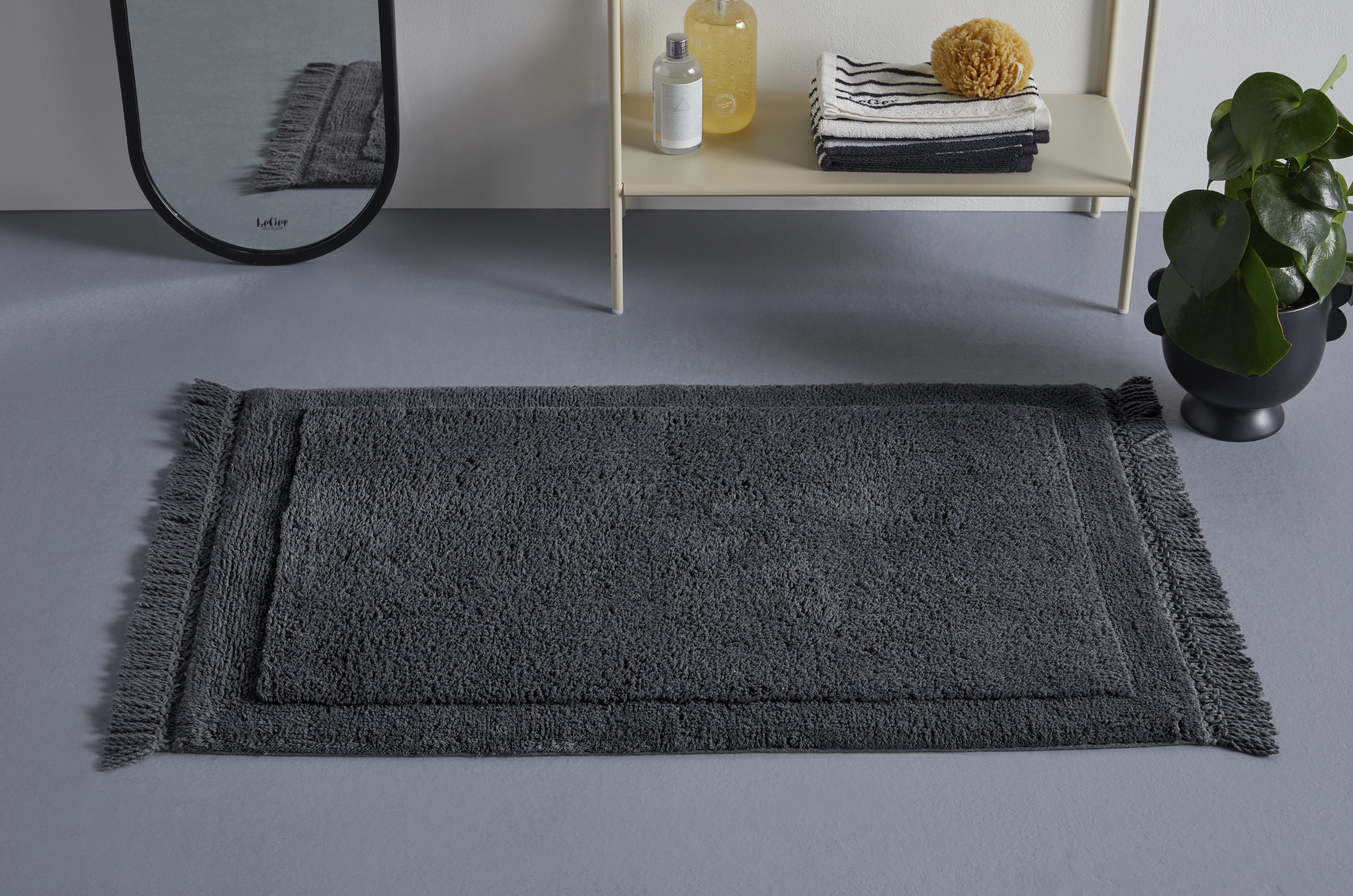 LeGer Home by Lena Gercke Badematte Tamsin, Badvorleger, Badezimmer Teppich, Höhe 20 mm, strapazierfähig, fußbodenheizungsgeeignet, Baumwolle, rechteckig, mit Fransen, Badteppich, Badematte, Baumwolle