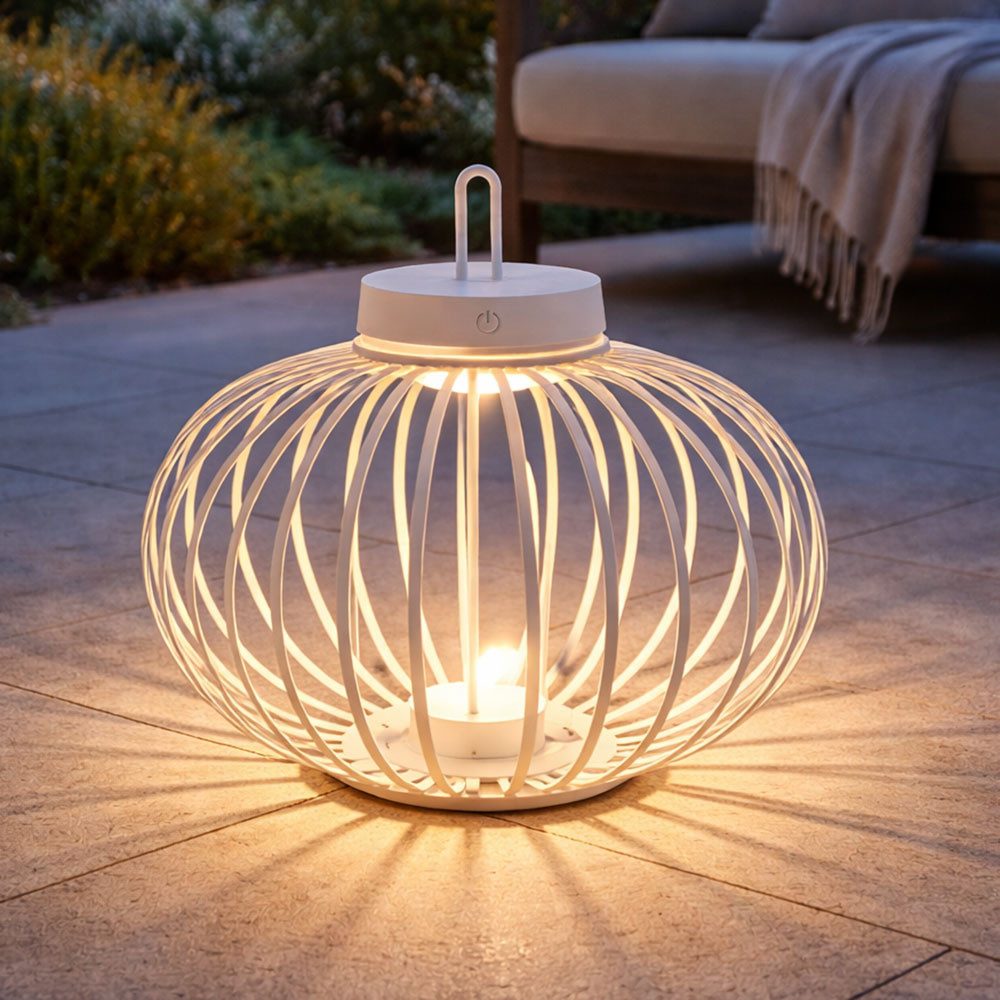 JUST LIGHT Außen-Tischleuchte, LED-Leuchtmittel fest verbaut, Warmweiß, LED Tischleuchte Pendellampe Akku Bambus greige USB Touchdimmer