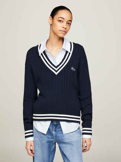 Tommy Jeans Strickpullover TJW SCRIPT V NECK RIB SWEATER