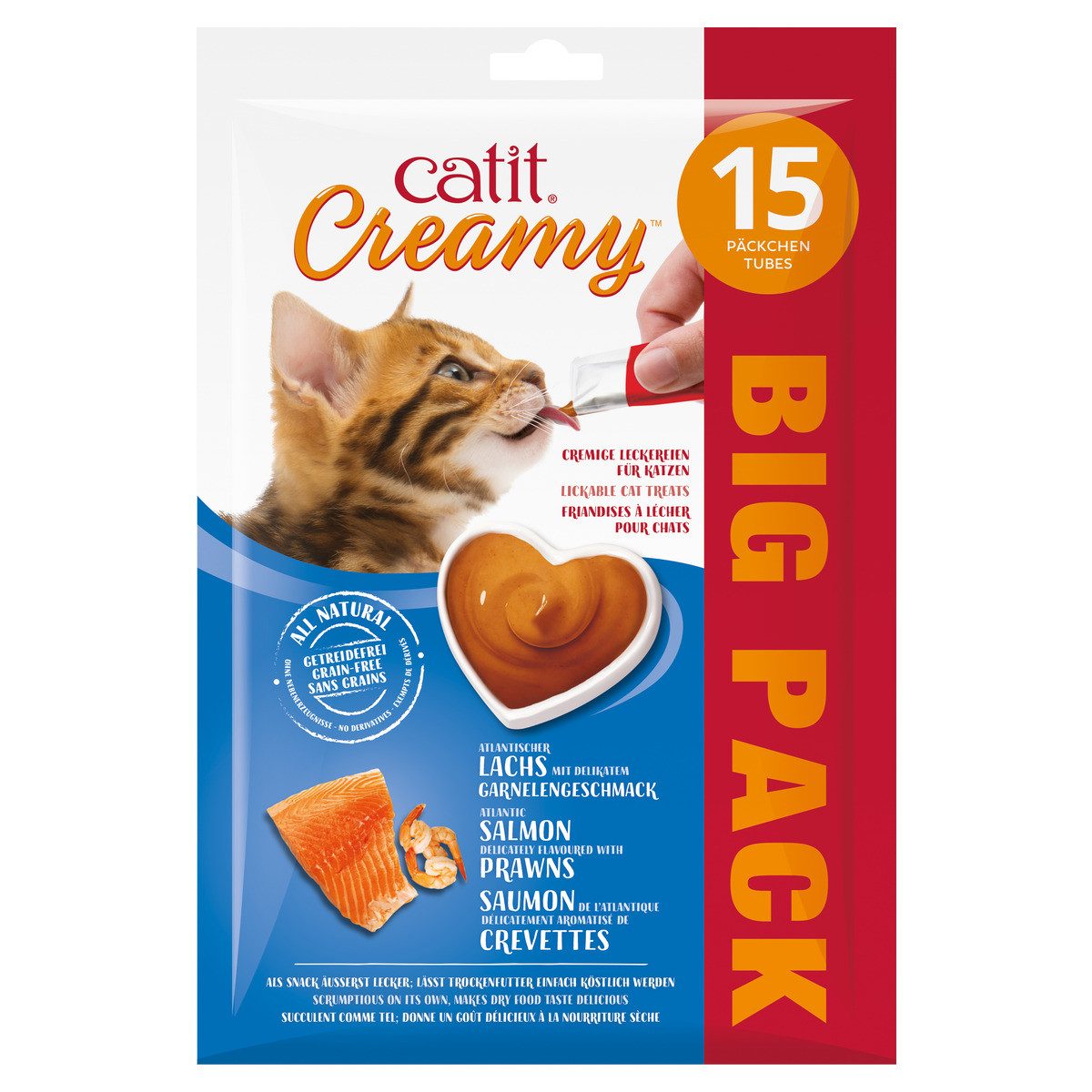 Catit Creamy Lachs & Garnelen Bigpack 15 x 10 g, Snack für: Katze