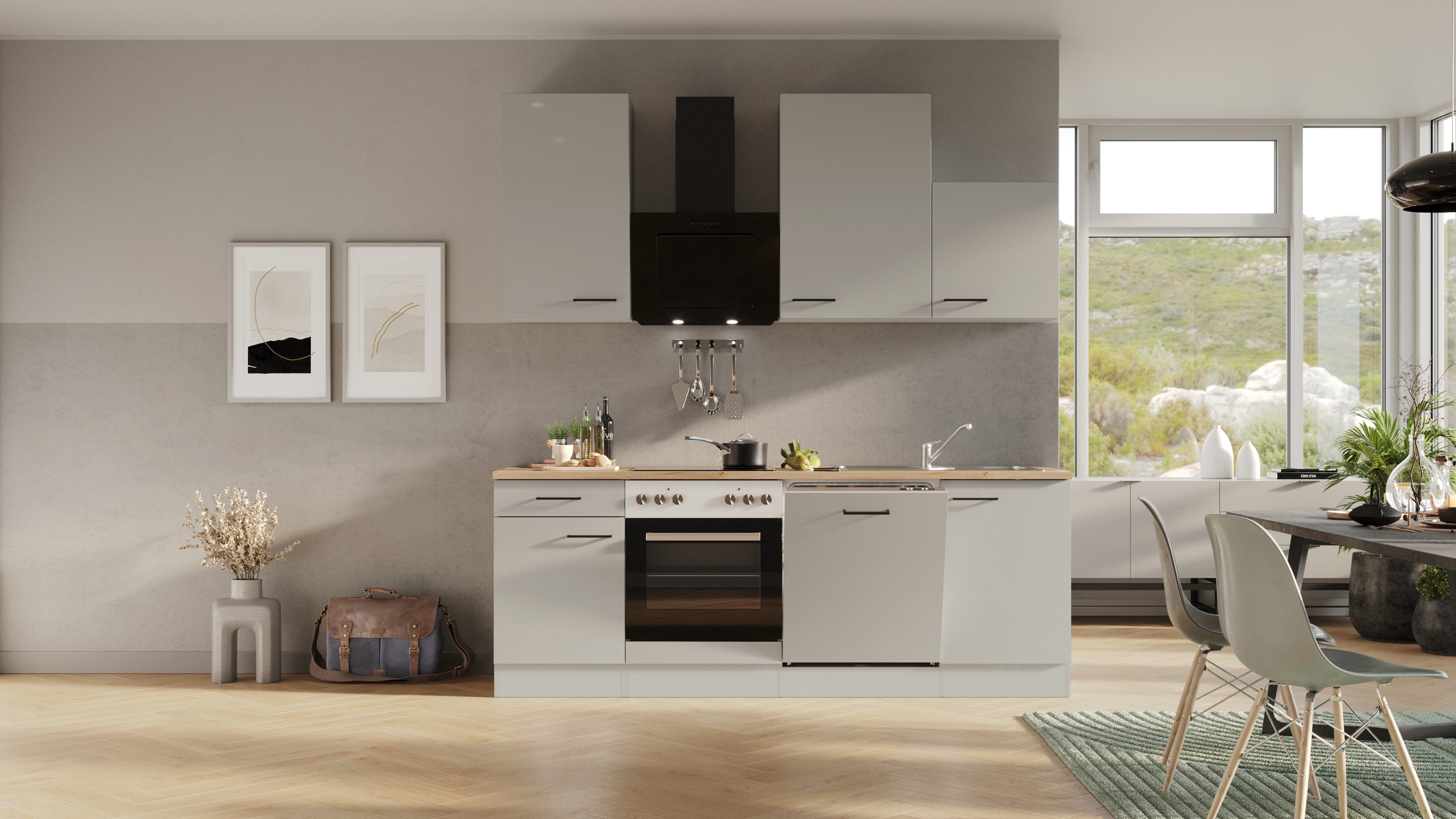 Flex-Well Küche Lund, wahlweise mit E-Geräten, Breite 220 cm, glänzende Fronten
