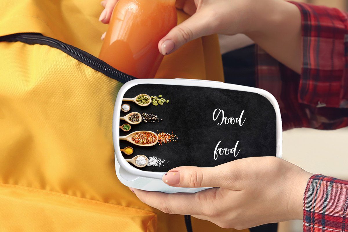 Brotdose, für Mädchen für und - weiß Lunchbox - Essen Brotbox Reden (2-tlg), Kunststoff, Erwachsene, Gutes - Essen Kinder Jungs MuchoWow Zitate, und