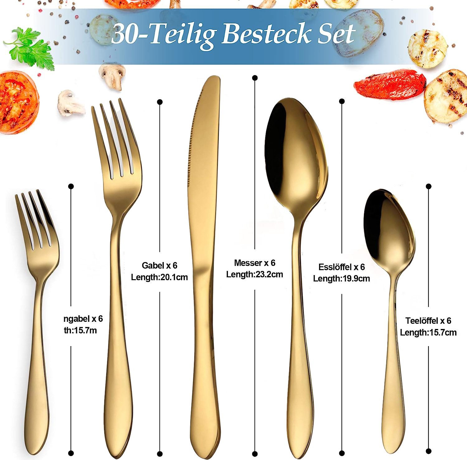 ibettertec Besteck-Set Besteckset,30 Stück Edelstahl Besteck Set 6 Personen,Spiegelpoliert, 6 Personen