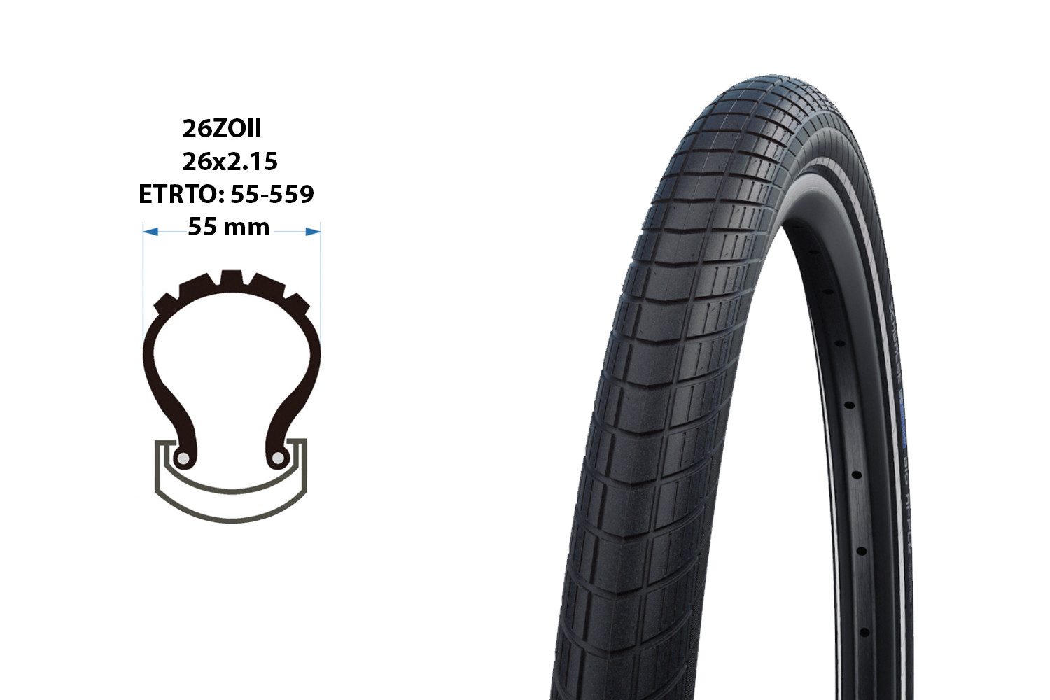 Fahrradreifen 26 Zoll Reifen Schwalbe Big Apple Balloon 26x2.15 Reflex 55-559