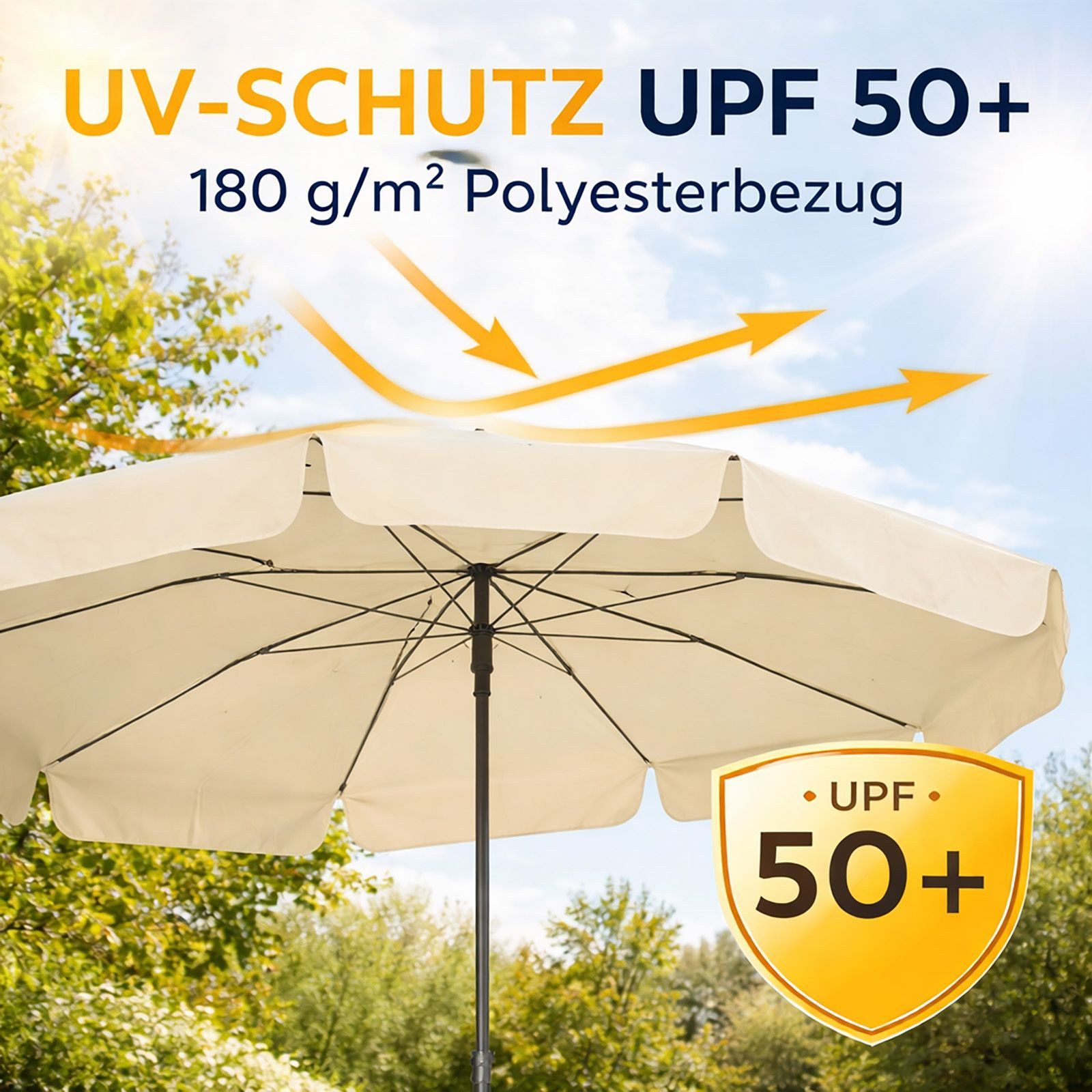 BURI Sonnenschirm Sonnenschirm Gartenschirm Beige Natur 210x140 cm Rechteckig knickbar – Bild 3 von 5