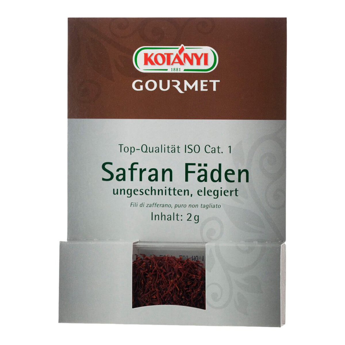KOTANYI Gewürz, Kotanyi Gourmet Safran Fäden Gewürz ungeschnitten elegiert 2g