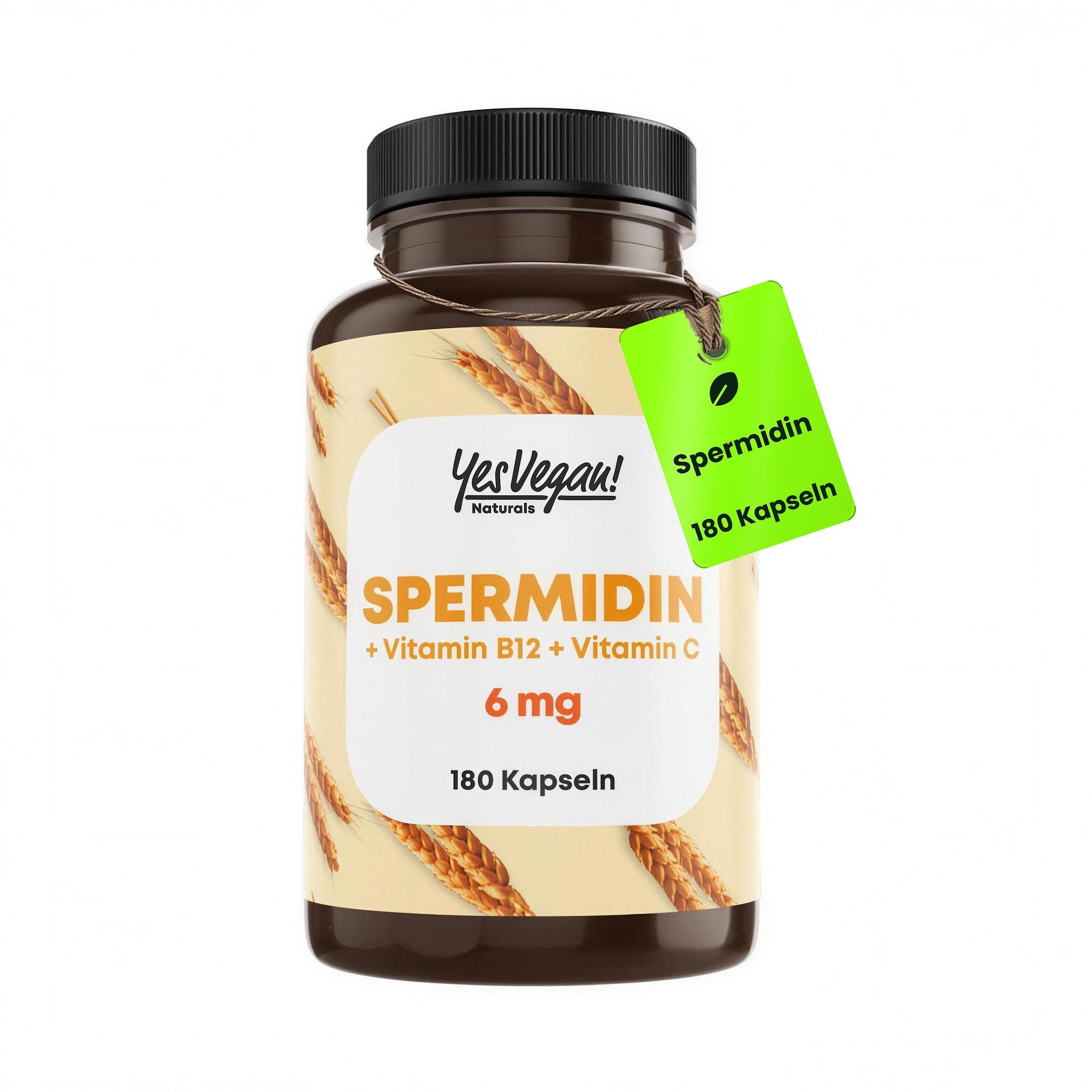 Yes Vegan Spermidin 6 mg, Weizenkeimextrakt, Vitamin C + B12 Kapseln, 180 St., 72 g, vegan, laktosefrei