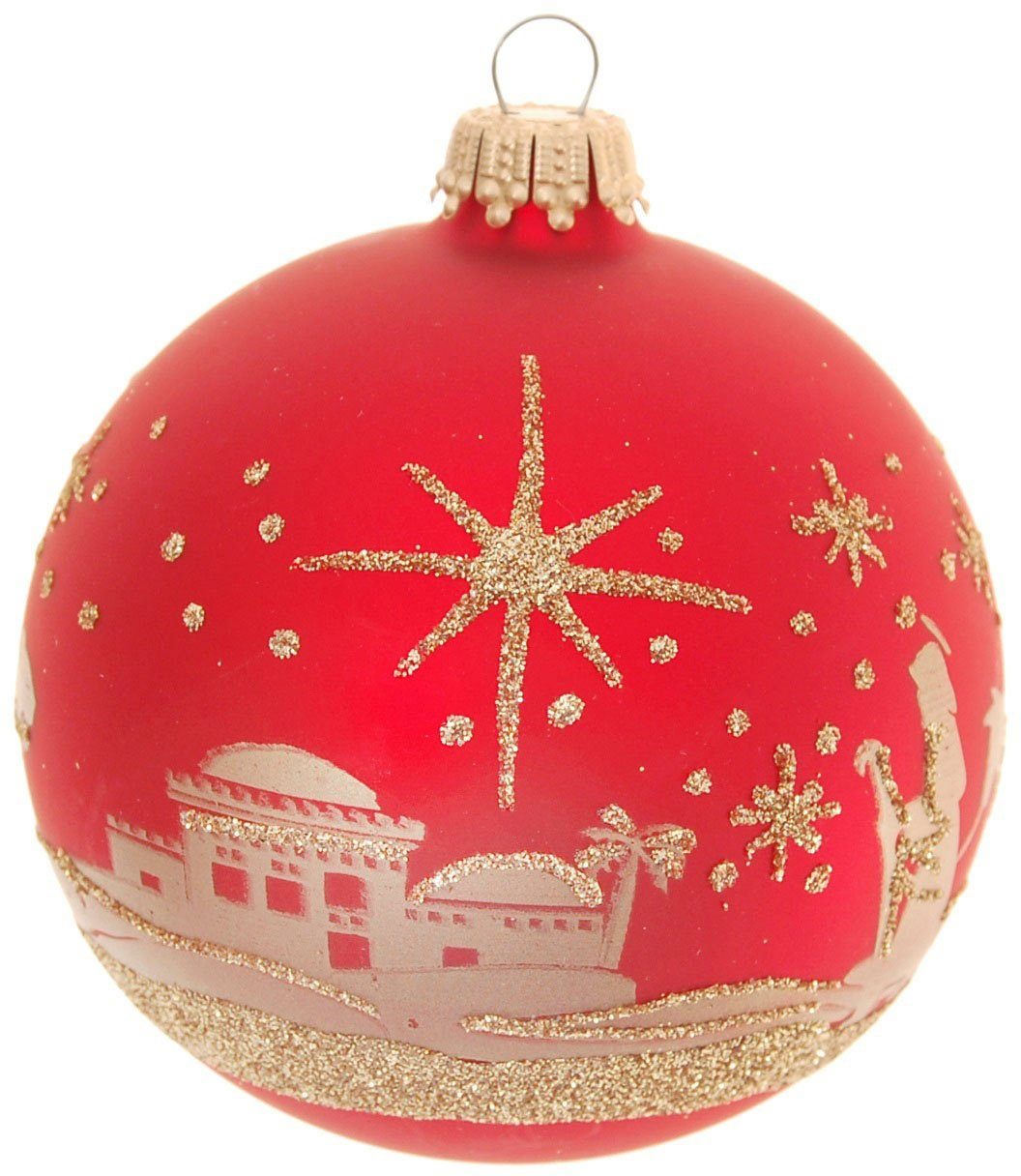 & Xmas Weihnachtsdeko, Bethlehem Glas Taler Glas 8 Christbaumkugeln Weihnachtsbaumkugel Kugeln, 1 aus mit Night, Krebs Komet Christbaumschmuck, 8 cm, Stern, Lauscha