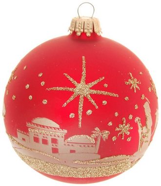 Krebs Glas Lauscha Weihnachtsbaumkugel Bethlehem Xmas Night, 8 Kugeln, 1 Taler mit Komet & Stern, 8 cm, Weihnachtsdeko, Christbaumschmuck, Christbaumkugeln aus Glas