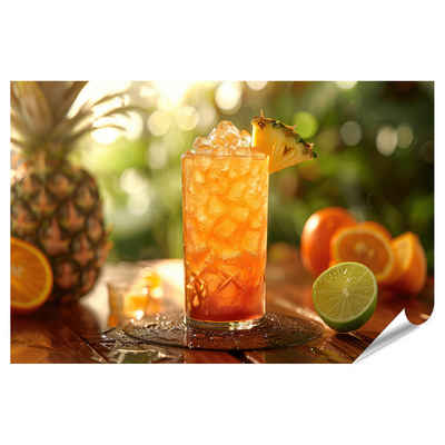 islandburner Poster Exotischer Rum-Punsch mit Ananas-, Orangen-, Limettensaft und Grenadin