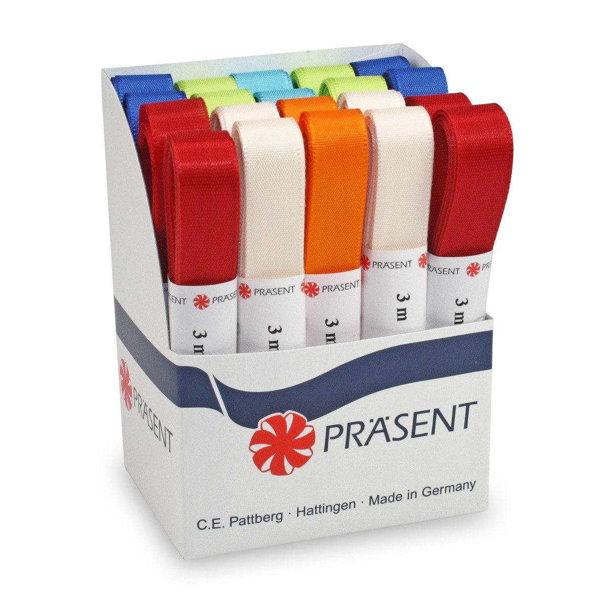 PRÄSENT Satinband PRÄSENT Satinbänder Strängchen Europa mehrfarbig 15mmx3m 20 Stück
