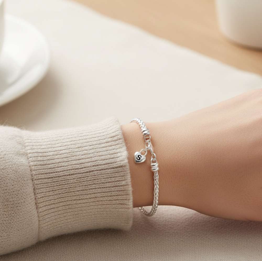 Taffstyle Silberarmband Armband 925 Sterling Silber Herz Anhänger geflochten Damen Schmuck (Feines Silberarmband mit Herzanhänger und Karabinerverschluss - Geschenkidee)