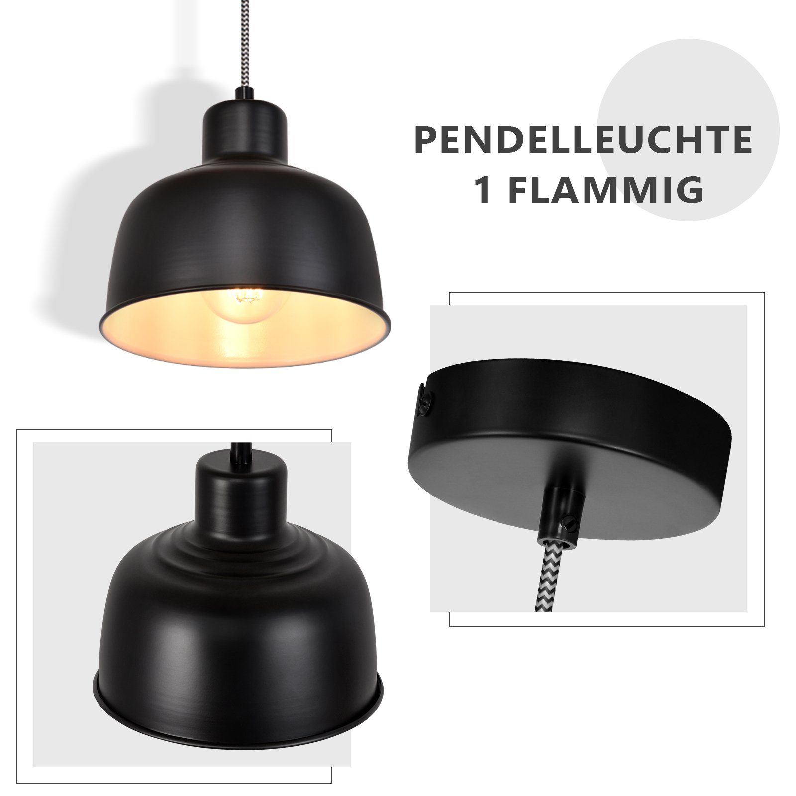Nettlife Pendelleuchte Schwarz 1/3 Flammig Hängelampe Vintage E27 Hängeleuchte Pendellampe, Höhenverstellbar, ohne Leuchtmittel, für Esstisch Schlafzimmer Esszimmer Küchen Wohnzimmer Hotel Restaurant