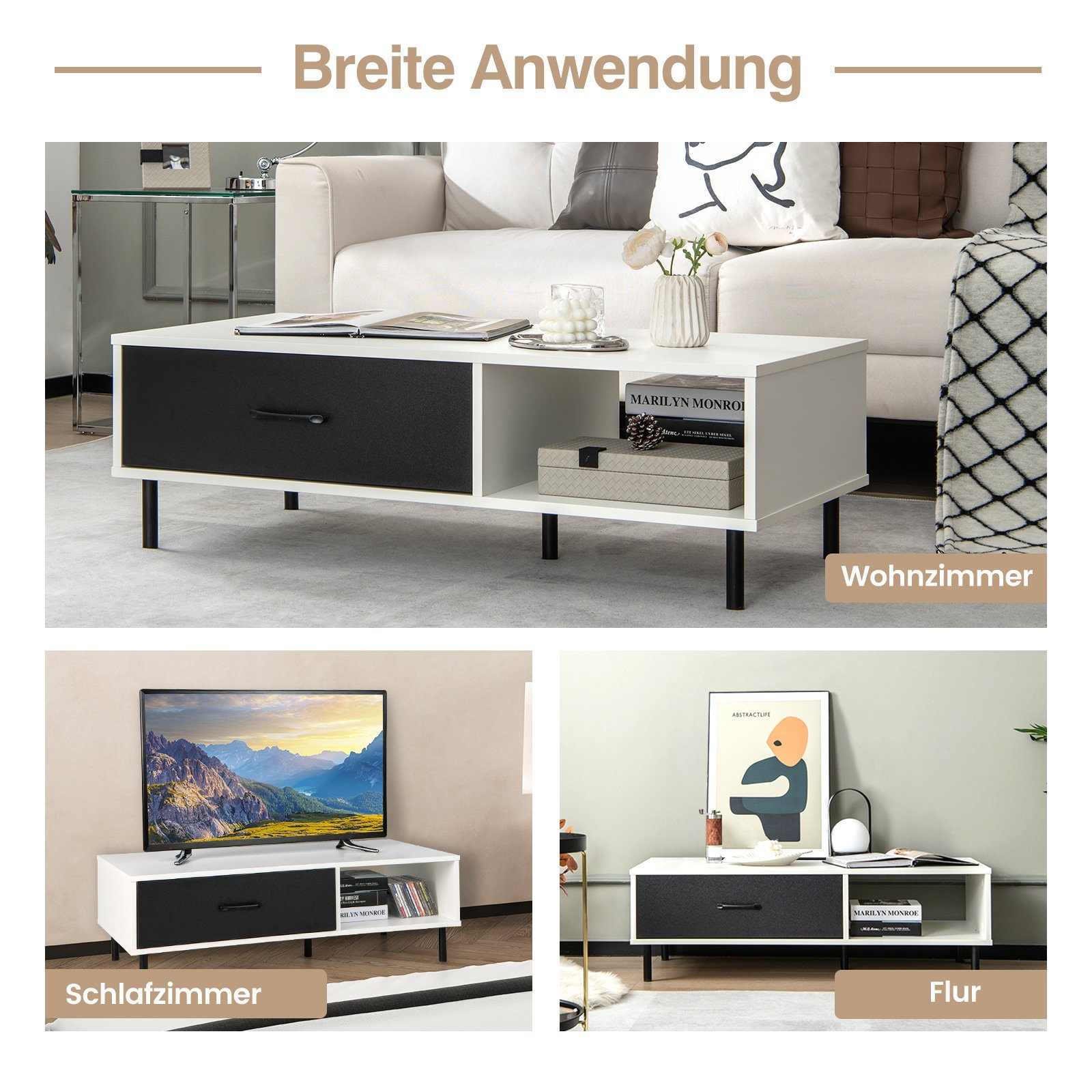 COSTWAY Couchtisch, Schublade 52 110 & x offenem mit x 35cm Regal