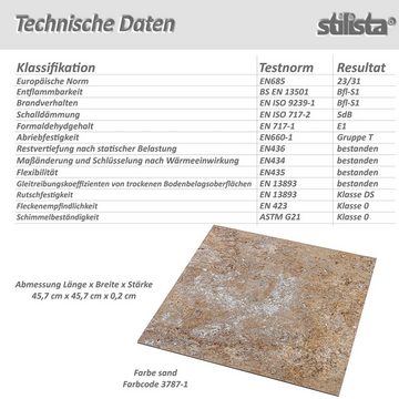 STILISTA Vinyllaminat Vinyllaminat Bodenbelag Fliesenoptik PVC Platten, 4 Dekore, 7,53m², rutschfest, wasserfest, schwer entflammbar