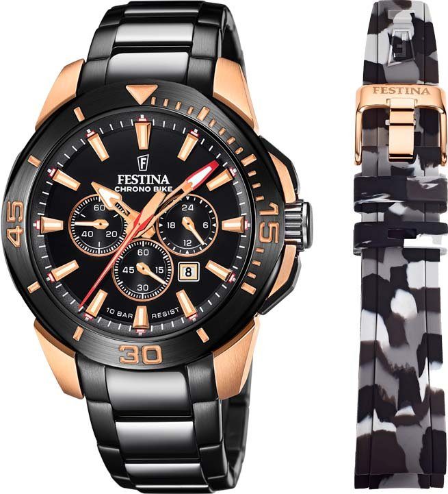 Festina Chronograph Chrono Bike - Special Edition, F20645/1, (Set, 3-tlg., Uhr mit Wechselband und Werkzeug), Armbanduhr, Quarzuhr, Herrenuhr, Stoppfunktion, ideal als Geschenk