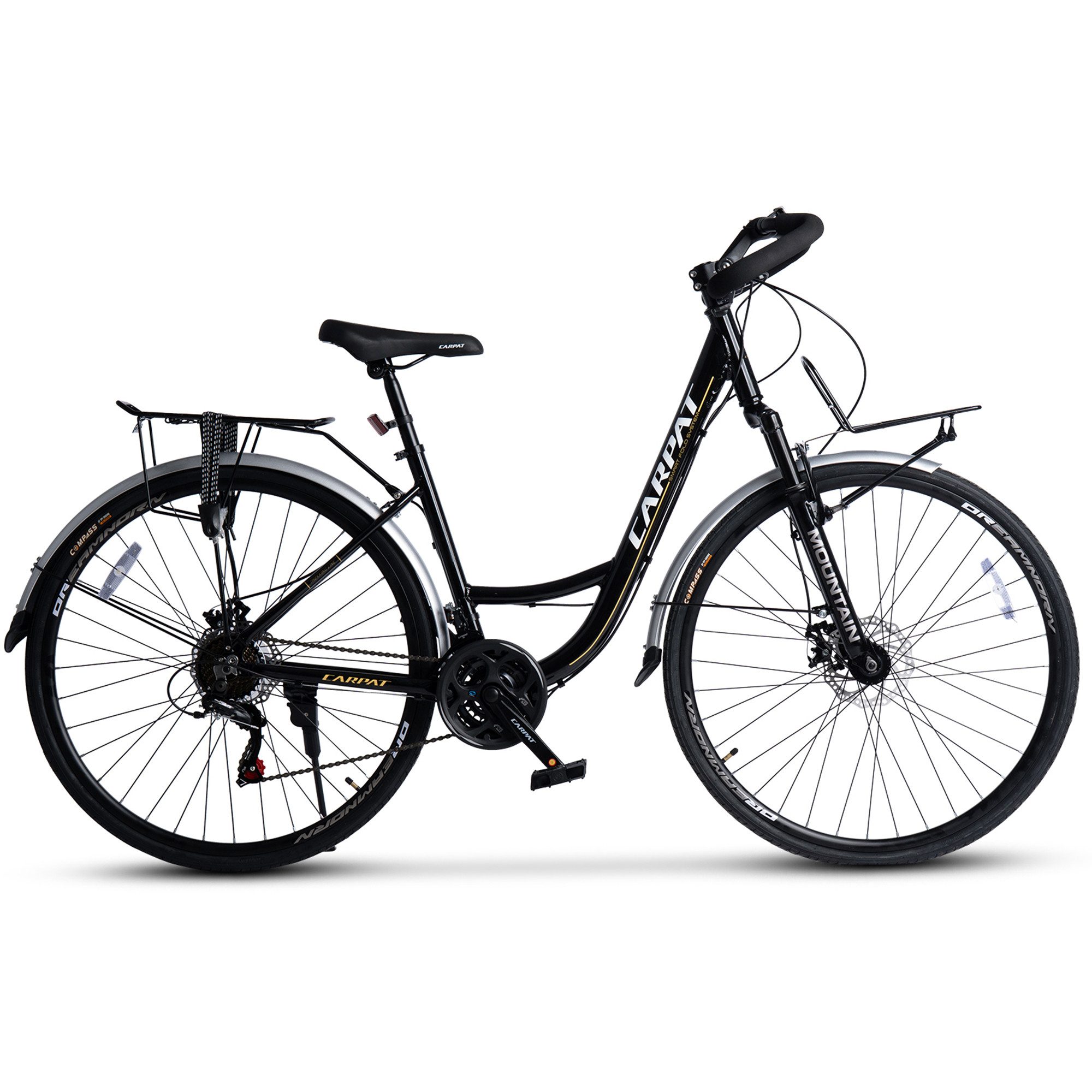 CARPAT SPORT Cityrad 28 Zoll Trekking Bike City Fahrrad für Damen Herren, 21 Gang Shimano Tourney Schaltwerk, Kettenschaltung, City Commuter Citybike Fahrrad mit Scheibenbremse Gepäckträger