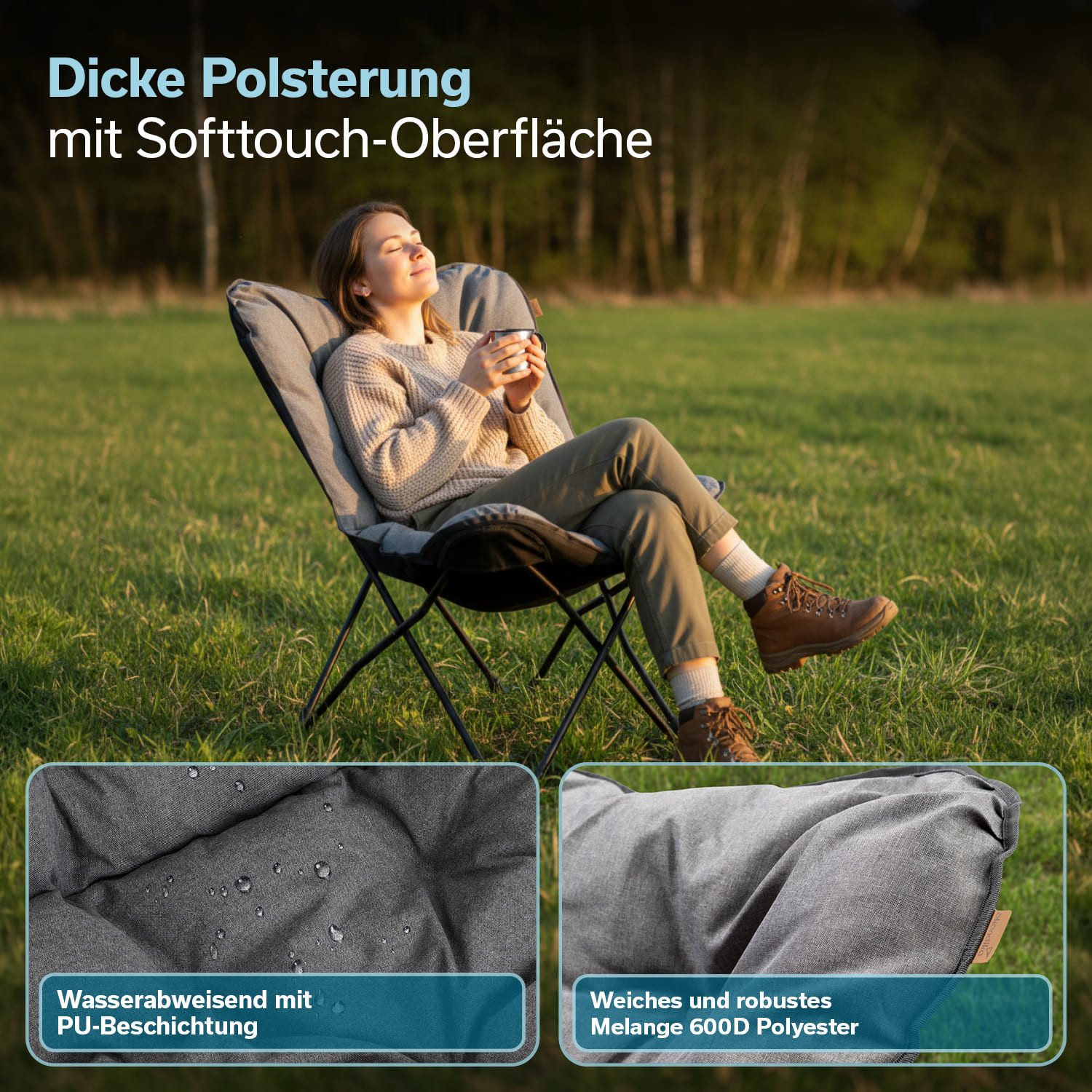 Skandika Campingstuhl Faltsessel Tolga XL, Campingsessel, Stuhl für Camping (Weiche Polsterung (abnehmbar), Maße 53 × 65 × 93 cm), Sitzhöhe 45 cm, belastbar bis 120 kg, 4,7 kg leicht, mit Tragetasche
